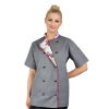 Bluza kucharska damska szara rękaw krótki lamówka wzór W2 (1053) roz. XXL – bluza kucharska – odzież gastronomiczna dla